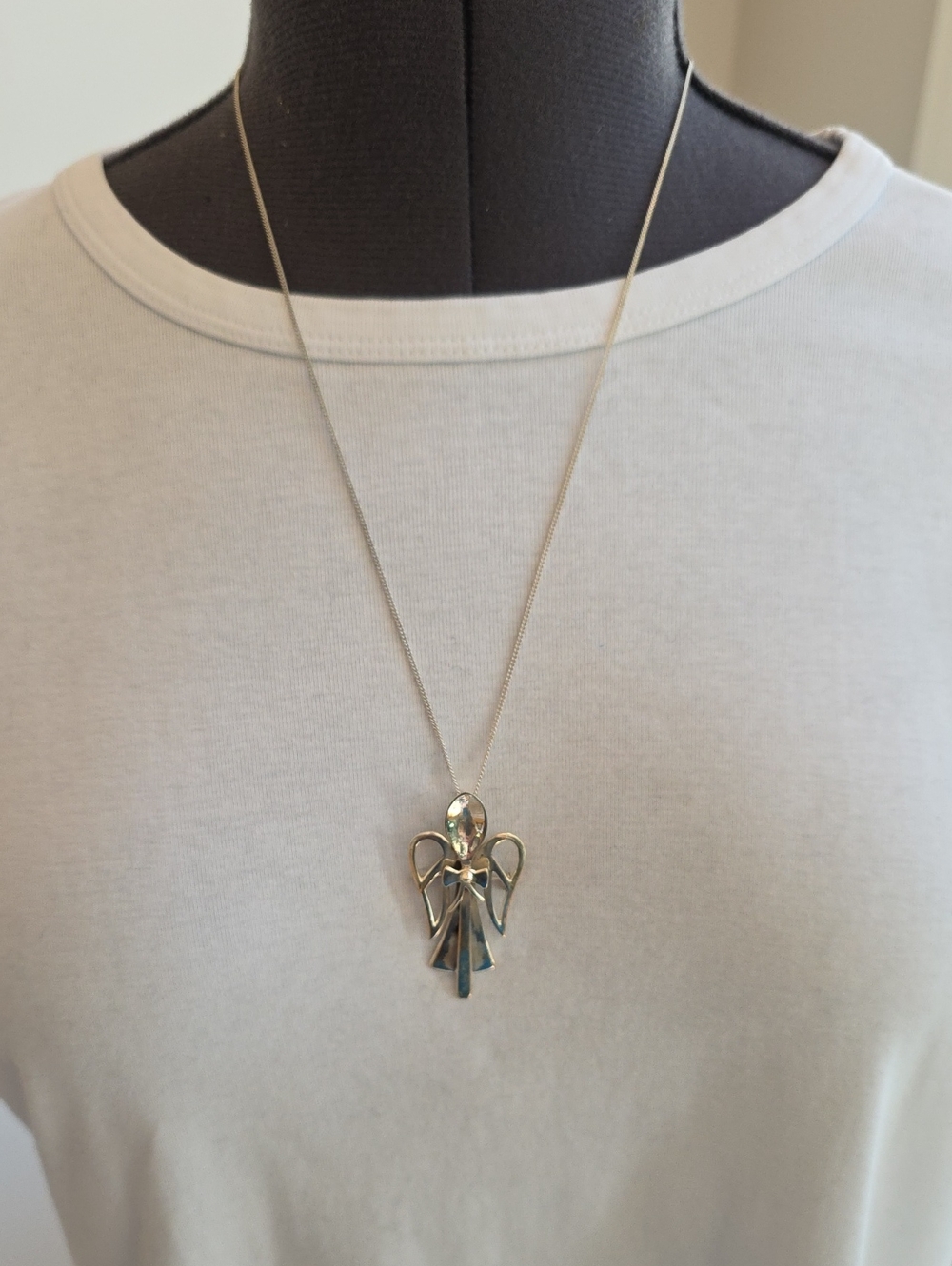Sterling Silver Celestial Whimsical Angel Pendant/Brooch Necklace